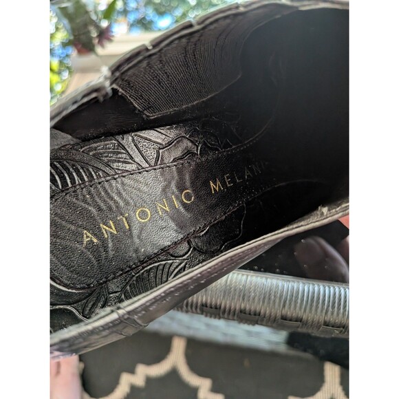 Antonio Melani Shoes Boot Womens 7.5 Black Leather Ankle Heel Western Rose Stamp - Picture 6 of 14